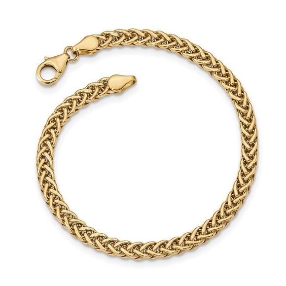 4.25mm 14K Yellow Gold Hollow Fancy Wheat Chain Bracelet 7.5 Inch